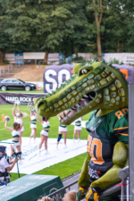 Crocodile Maskottchen Sammy sorgt für Stimmung auf der Tribune