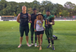 Dominique Martin, Shayeen Edwards, Karlis Gustavs Brauns mit Rosey G. vom Hardrock Café Cologne